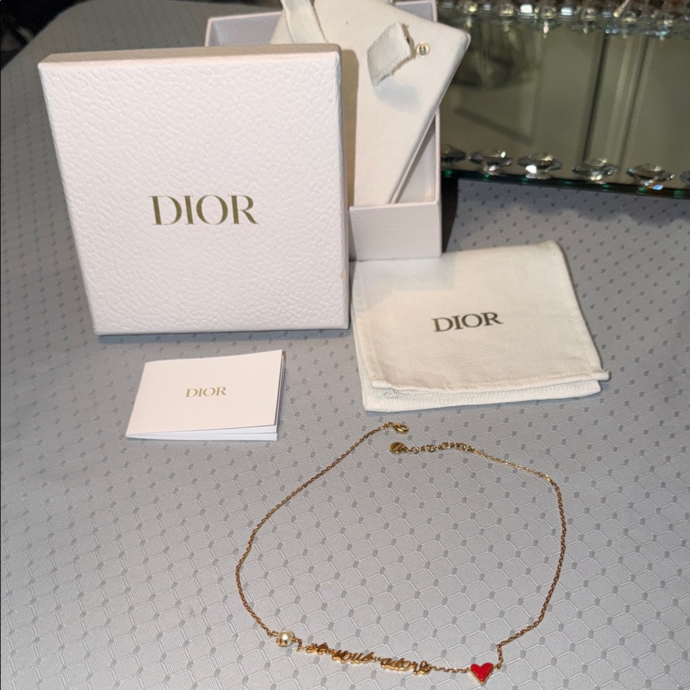 Dior Rose Gold Necklace with Red Heart Charm pristine condition.